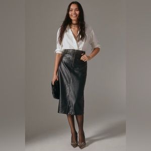 NWOT Anthropologie Pilcro Faux Leather Moto Midi Skirt 2 Pencil Vegan Punk Black